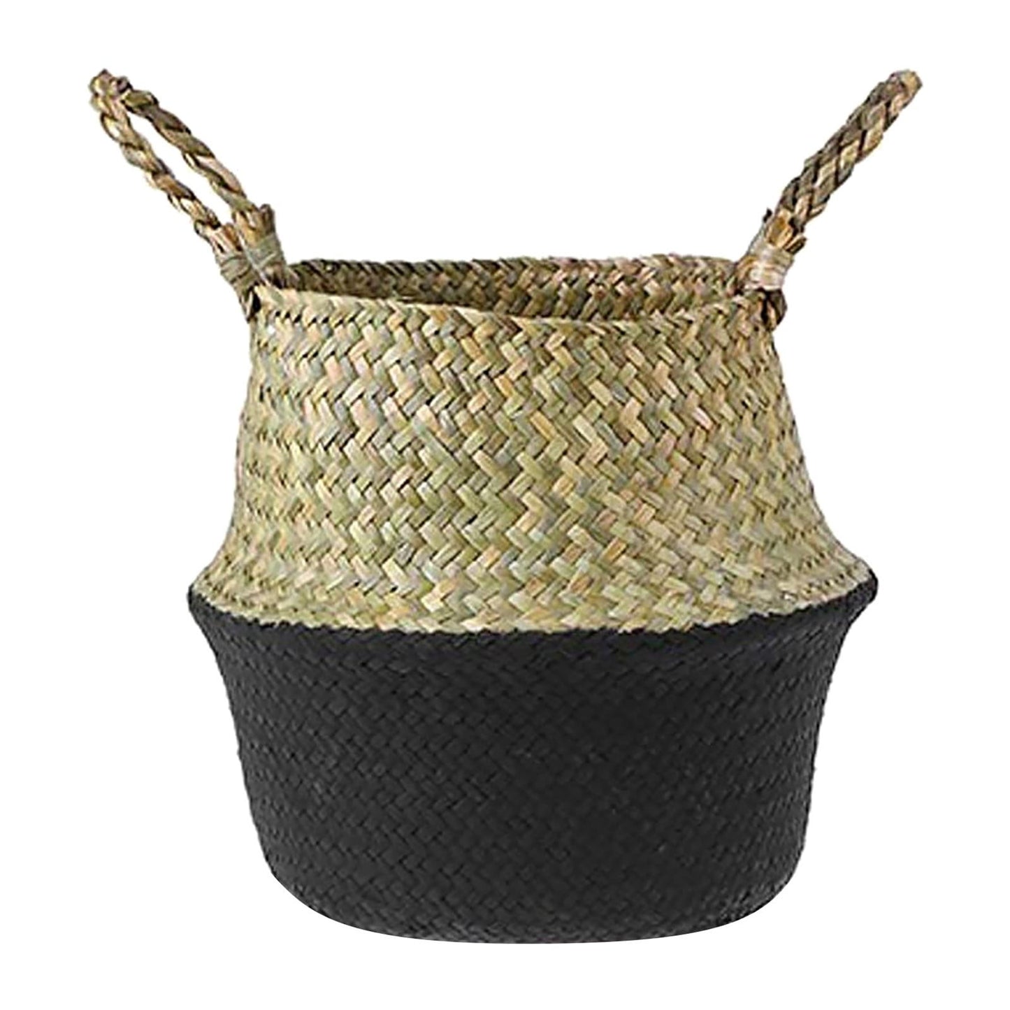 Seagrass Wicker Basket Flower Pot Folding Basket,3 Size Seagrass Handmade Decorative and Functional Storage Basket,Wicker Picnic Basket with Double Handles,Basket for Storage 10.2x12.6"