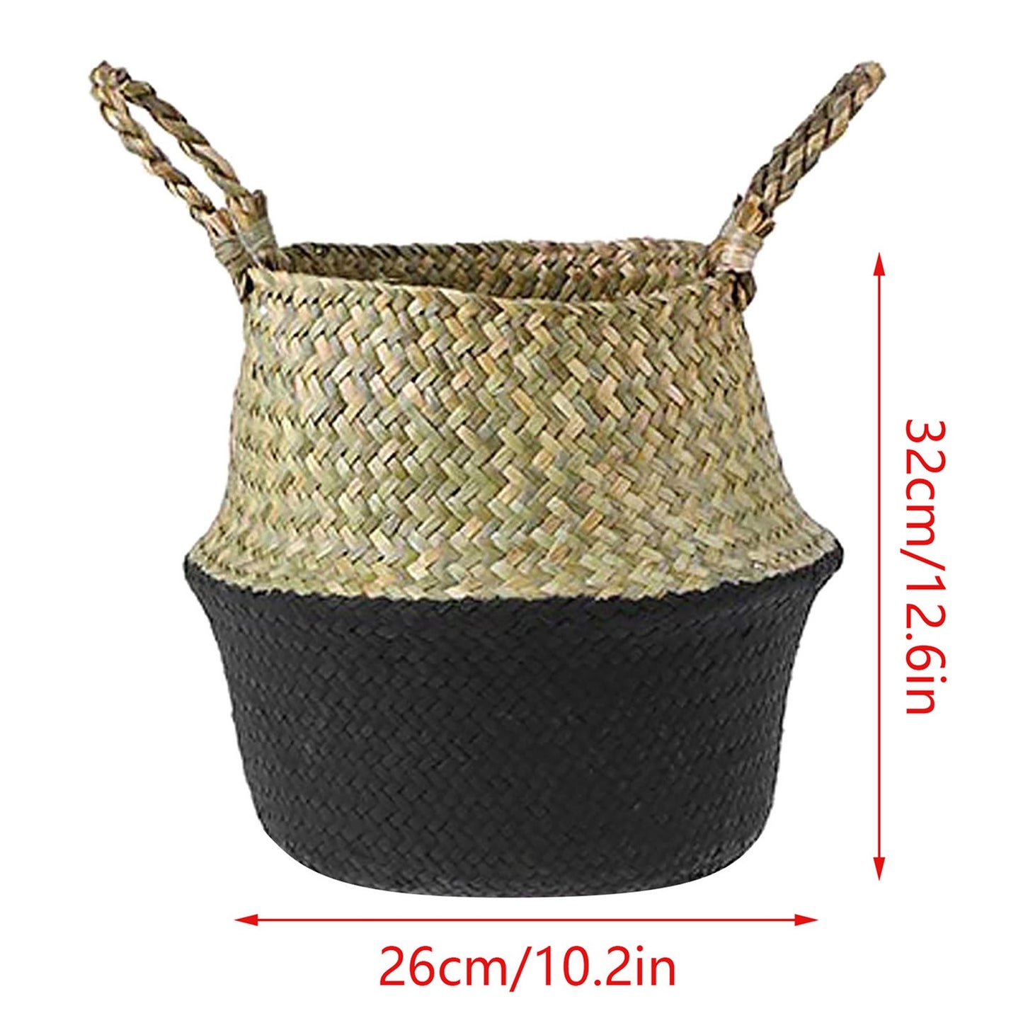 Seagrass Wicker Basket Flower Pot Folding Basket,3 Size Seagrass Handmade Decorative and Functional Storage Basket,Wicker Picnic Basket with Double Handles,Basket for Storage 10.2x12.6"