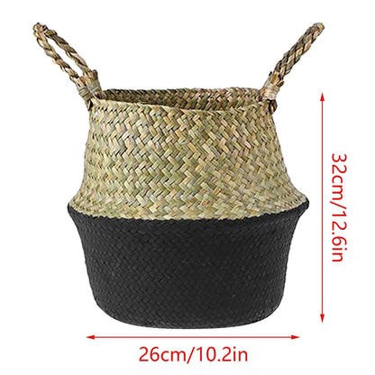 Seagrass Wicker Basket Flower Pot Folding Basket,3 Size Seagrass Handmade Decorative and Functional Storage Basket,Wicker Picnic Basket with Double Handles,Basket for Storage 10.2x12.6"