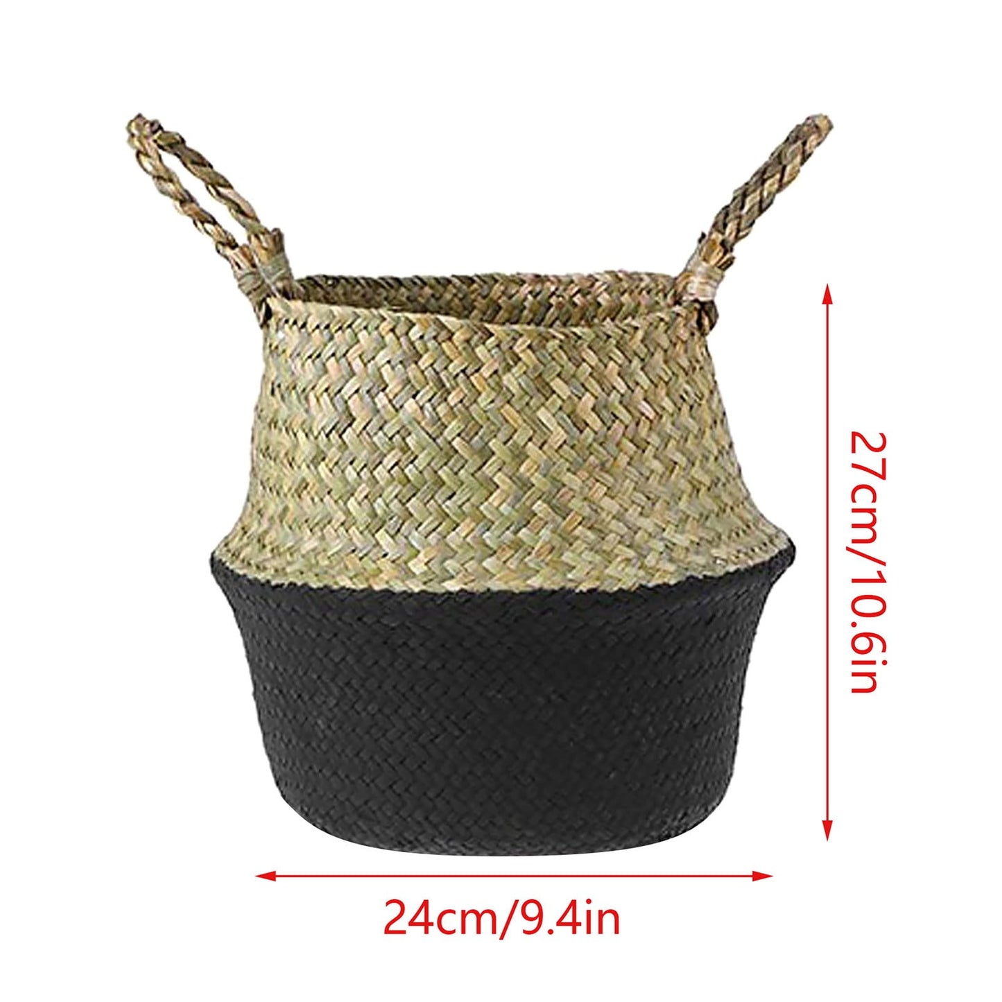 Seagrass Wicker Basket Flower Pot Folding Basket,3 Size Seagrass Handmade Decorative and Functional Storage Basket,Wicker Picnic Basket with Double Handles,Basket for Storage 10.2x12.6"