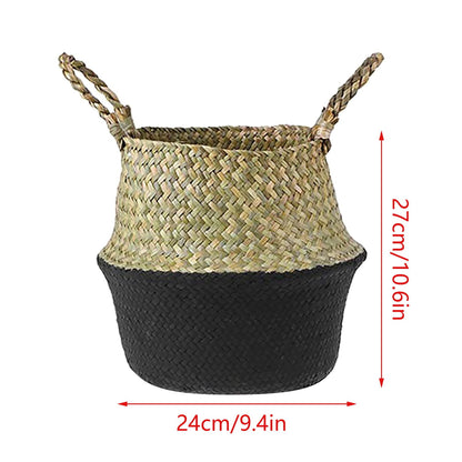 Seagrass Wicker Basket Flower Pot Folding Basket,3 Size Seagrass Handmade Decorative and Functional Storage Basket,Wicker Picnic Basket with Double Handles,Basket for Storage 10.2x12.6"