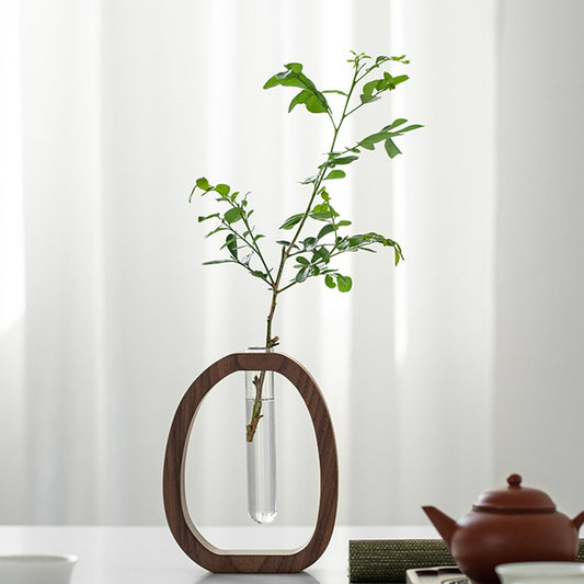 Plant Cutting Station - Flower Vase - Test Tube Vase - Hydroponics - Cutting Holder - Glass Vase - Table Decoration - Wooden Stand - Home Accessories - Dried Flowers - Vintage - Plant Stand - Brown - 1 Piece