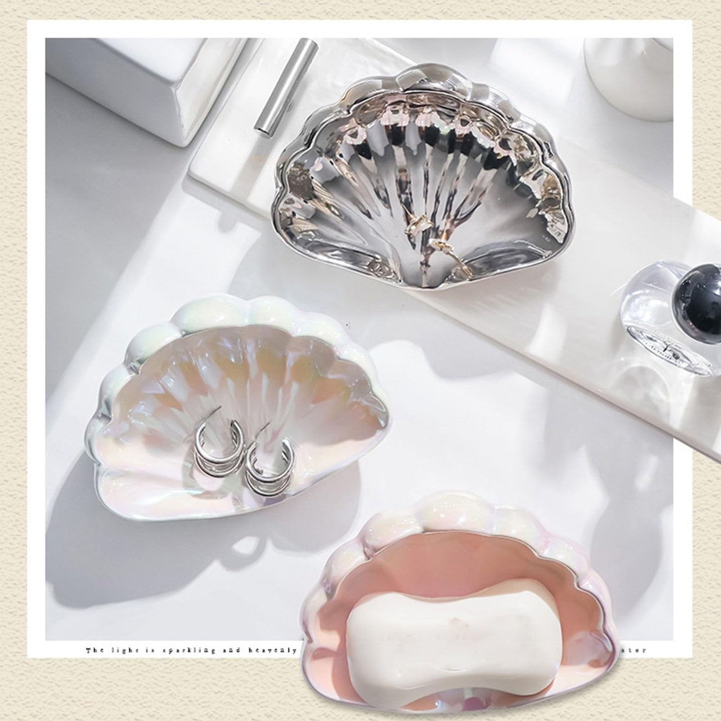 Soap Dish Shell - Soap Holder - Soap Dish - Bathroom Accessories - Jewelry Dish - Toilet Furnishings - Storage Dish - Home Decoration - Key Tray - Make Up Sponge Holder - Luxury Bathroom Interior - Gift Tip - Mother of Pearl White - 1 Piece