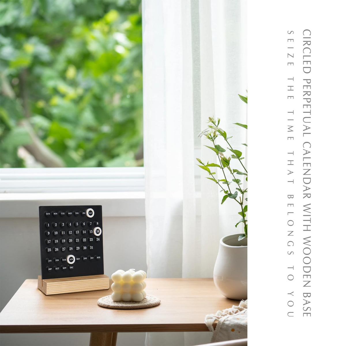 1 Piece Wooden Perpetual Desk Calendar with Retro Date Display for Home Offices, Study Desks and Everyday Decorative Organisation, White