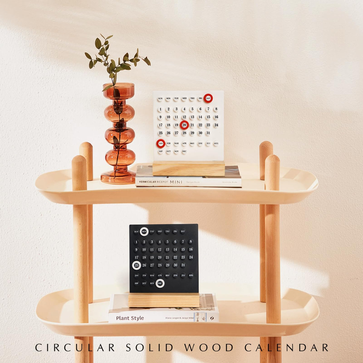 1 Piece Wooden Perpetual Desk Calendar with Retro Date Display for Home Offices, Study Desks and Everyday Decorative Organisation, White