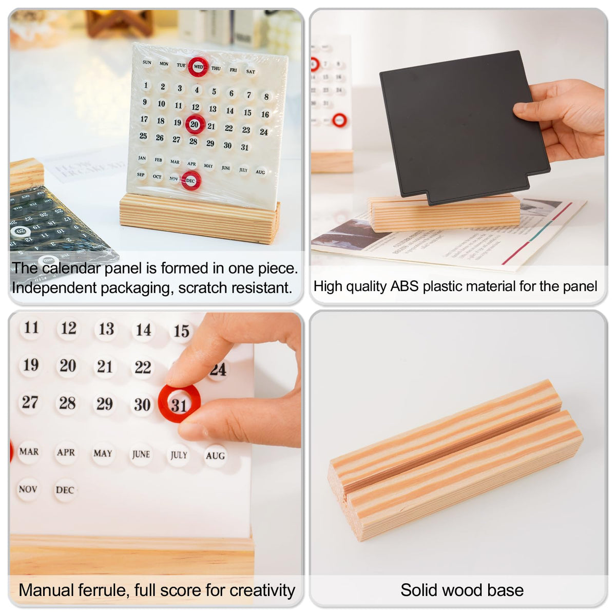 1 Piece Wooden Perpetual Desk Calendar with Retro Date Display for Home Offices, Study Desks and Everyday Decorative Organisation, White