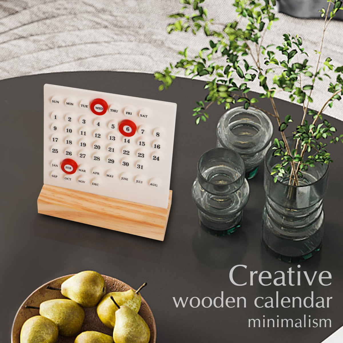1 Piece Wooden Perpetual Desk Calendar with Retro Date Display for Home Offices, Study Desks and Everyday Decorative Organisation, Black