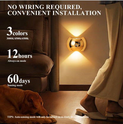 Indoor Wall Lamp - Night Light with Motion Sensor - Wireless LED Wall Light - Rechargeable Wall Lamp - Stair Lighting - Closet Lighting - Bedroom Lamp - USB Rechargeable - Magnetic -Warm White Light - Light Wood - 1 Piece