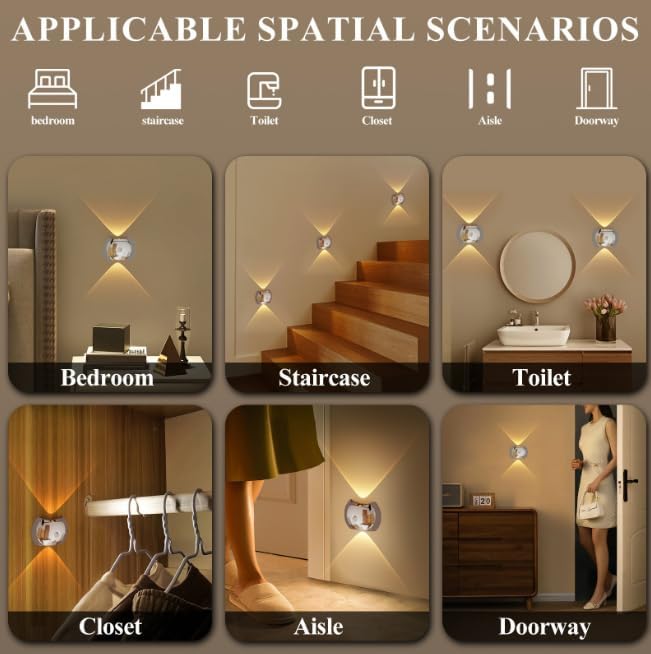 Indoor Wall Lamp - Night Light with Motion Sensor - Wireless LED Wall Light - Rechargeable Wall Lamp - Stair Lighting - Closet Lighting - Bedroom Lamp - USB Rechargeable - Magnetic -Warm White Light - Light Wood - 1 Piece