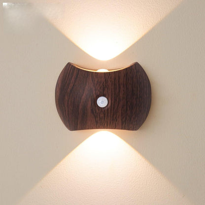 Indoor Wall Lamp - Night Light with Motion Sensor - Wireless LED Wall Light - Rechargeable Wall Lamp - Stair Lighting - Closet Lighting - Bedroom Lamp - USB Rechargeable - Magnetic -Warm White Light - Dark Wood - 1 Piece