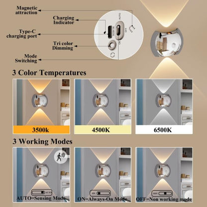 Indoor Wall Lamp - Night Light with Motion Sensor - Wireless LED Wall Light - Rechargeable Wall Lamp - Stair Lighting - Closet Lighting - Bedroom Lamp - USB Rechargeable - Magnetic -Warm White Light - Dark Wood - 1 Piece