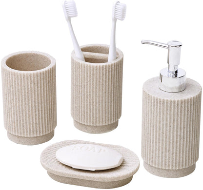 Stylish six-piece bathroom set with soap dispenser and storage accessories