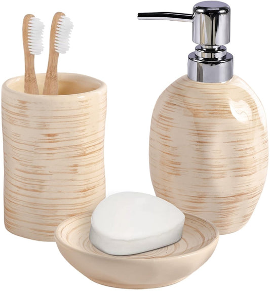 Stylish six-piece bathroom set with soap dispenser and storage accessories