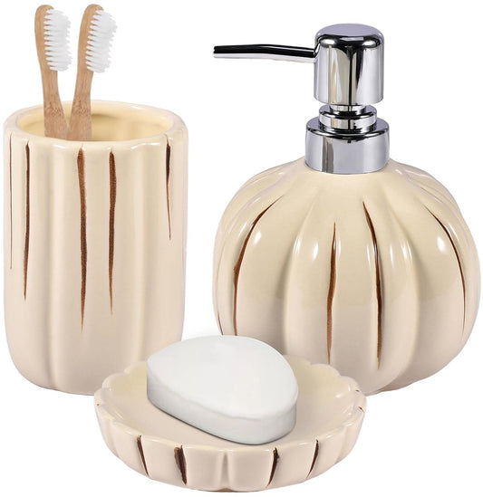 Stylish six-piece bathroom set with soap dispenser and storage accessories