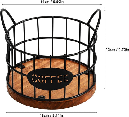 Storage basket - Storage rack - Coffee capsule storage rack - Fruit basket - Home storage accessories - Wooden base - Suitable for home, coffee bars, and offices - Black - 13*13*12 cm