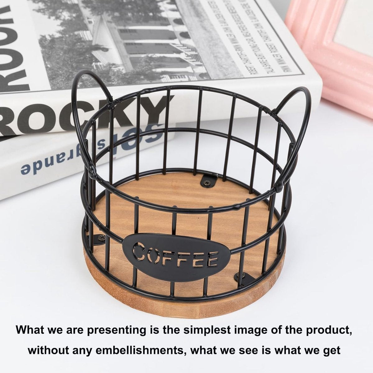 Storage basket - Storage rack - Coffee capsule storage rack - Fruit basket - Home storage accessories - Wooden base - Suitable for home, coffee bars, and offices - Black - 13*13*12 cm