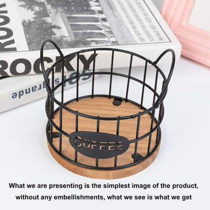 Storage basket - Storage rack - Coffee capsule storage rack - Fruit basket - Home storage accessories - Wooden base - Suitable for home, coffee bars, and offices - Black - 13*13*12 cm