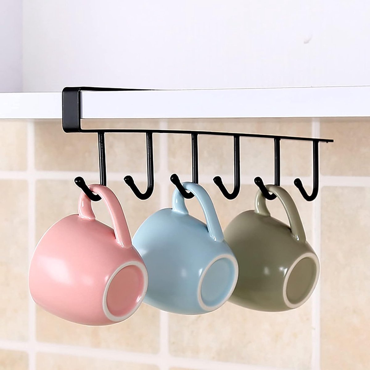 Storage rack - hooks - multifunctional hooks - nail-free hooks - storage accessories - suitable for cabinets, wardrobes and kitchen storage - black - 26.5*7.5 cm - shelf thickness less than 2.7 cm