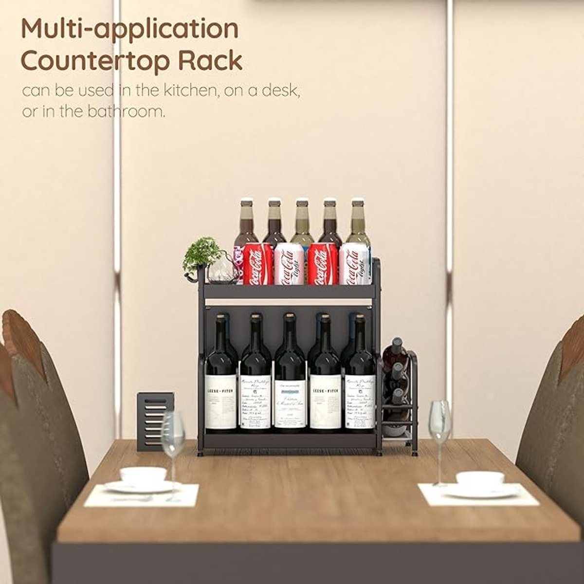 Extendable spice rack with storage accessories - 2 tiers
