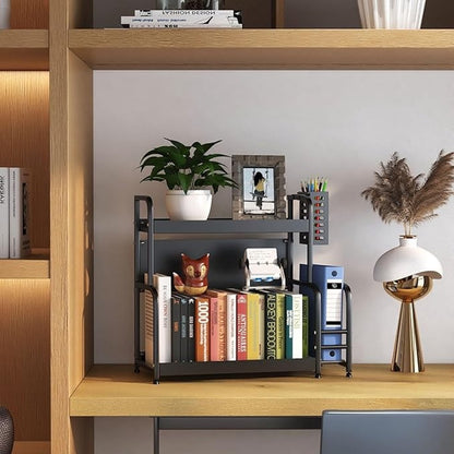 Extendable spice rack with storage accessories - 2 tiers