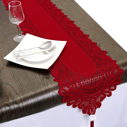 Lace Table Runner Dresser Scarf Embroidered Table Runners with Exquisite Flower Vintage Shabby Chic for Wedding Holiday Dinning Red
