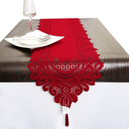 Lace Table Runner Dresser Scarf Embroidered Table Runners with Exquisite Flower Vintage Shabby Chic for Wedding Holiday Dinning Red