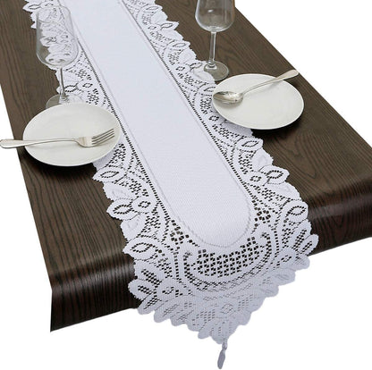 Lace Table Runner Dresser Scarf Embroidered Table Runners with Exquisite Flower Vintage Shabby Chic for Wedding Holiday Dinning White
