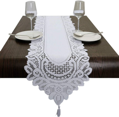 Lace Table Runner Dresser Scarf Embroidered Table Runners with Exquisite Flower Vintage Shabby Chic for Wedding Holiday Dinning White