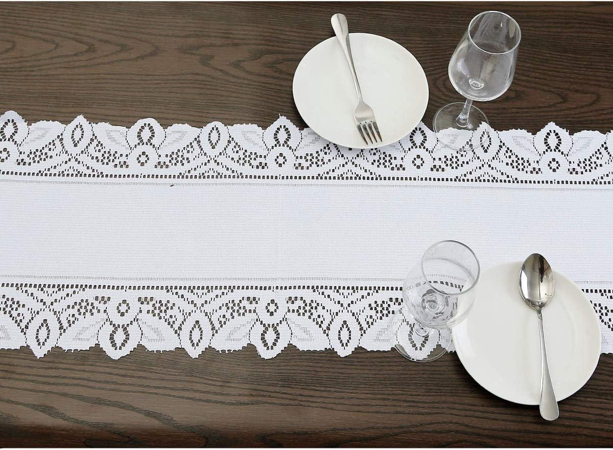 Lace Table Runner Dresser Scarf Embroidered Table Runners with Exquisite Flower Vintage Shabby Chic for Wedding Holiday Dinning White