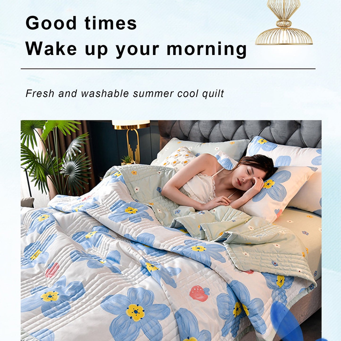Quilts for Queen Bed Light Bedspreads,Soft Bed Summer Quilt Lightweight Microfiber Bedspread,Modern Style Flowers Pattern Coverlet for All Season Blue