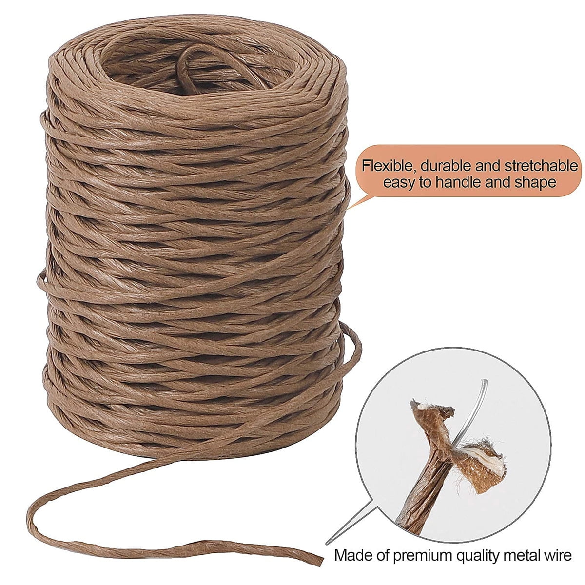 1 Rolls Floral Bind Wire Wrap Twine,Tutuviw Vine Wire Waterproof Paper Wrapped Rope Metal Wire for Flower Bouquets Flower Crowns, Artificial Flower Making, DIY Projects,Wedding Decorating (Brown) Brown