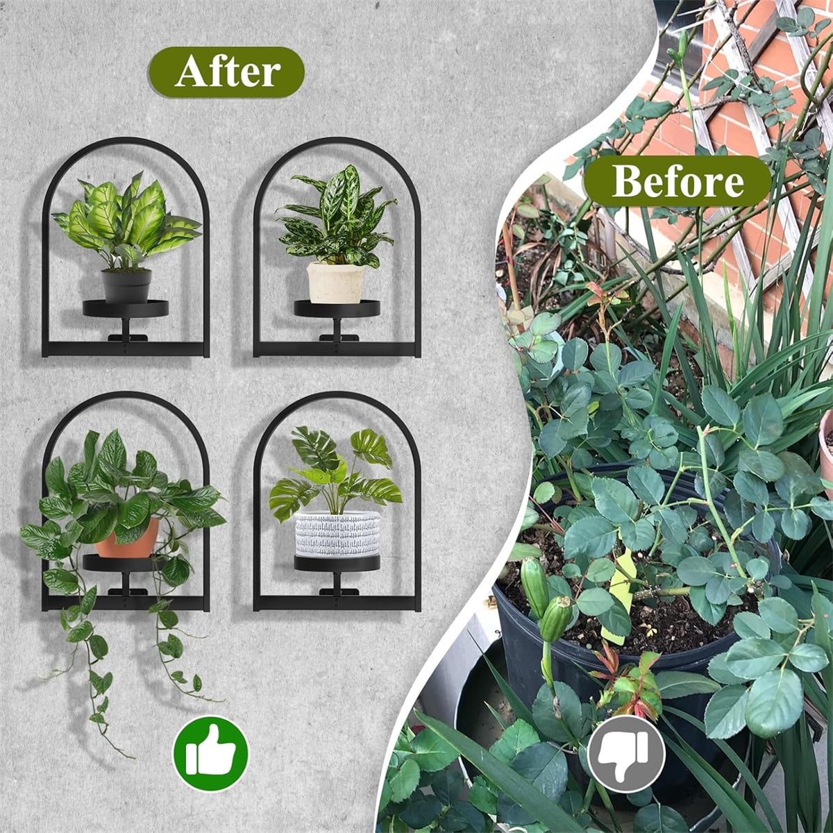 Metal Hanging Flower Holder,QZS Wall Plant Holders,Premium Picture Frame Flower Stand,Portable Indoor Plant Shelves for Bathroom,Living Room,2pcs