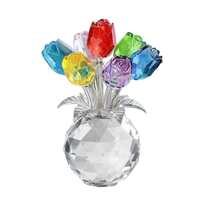 Clear Roses Bouquet Figurines, Glass Rose Flowers with Round Vase, Transparent Bouquet for Home Birthday Party Wedding Valentines Day Mother's Day Multicolor