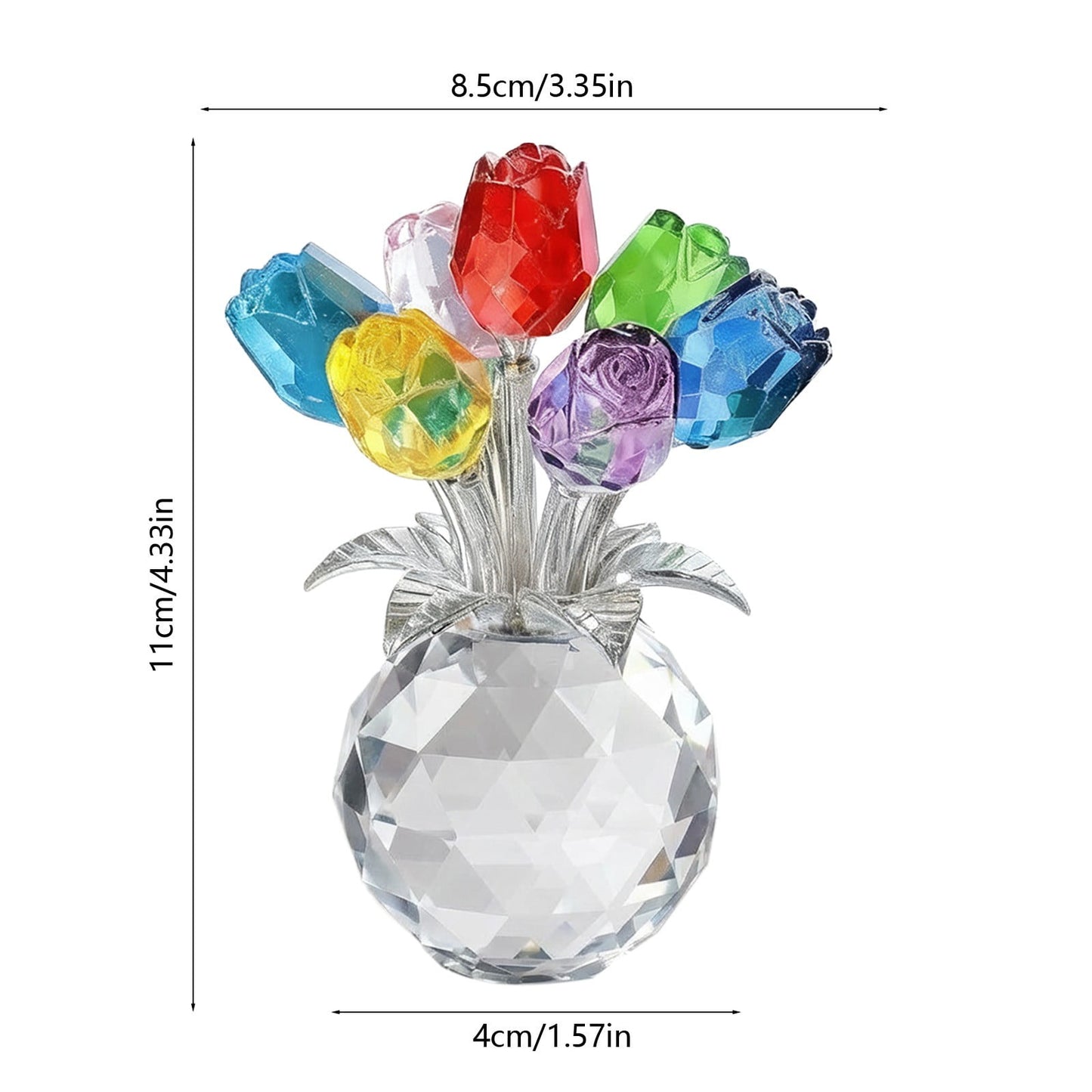 Clear Roses Bouquet Figurines, Glass Rose Flowers with Round Vase, Transparent Bouquet for Home Birthday Party Wedding Valentines Day Mother's Day Multicolor