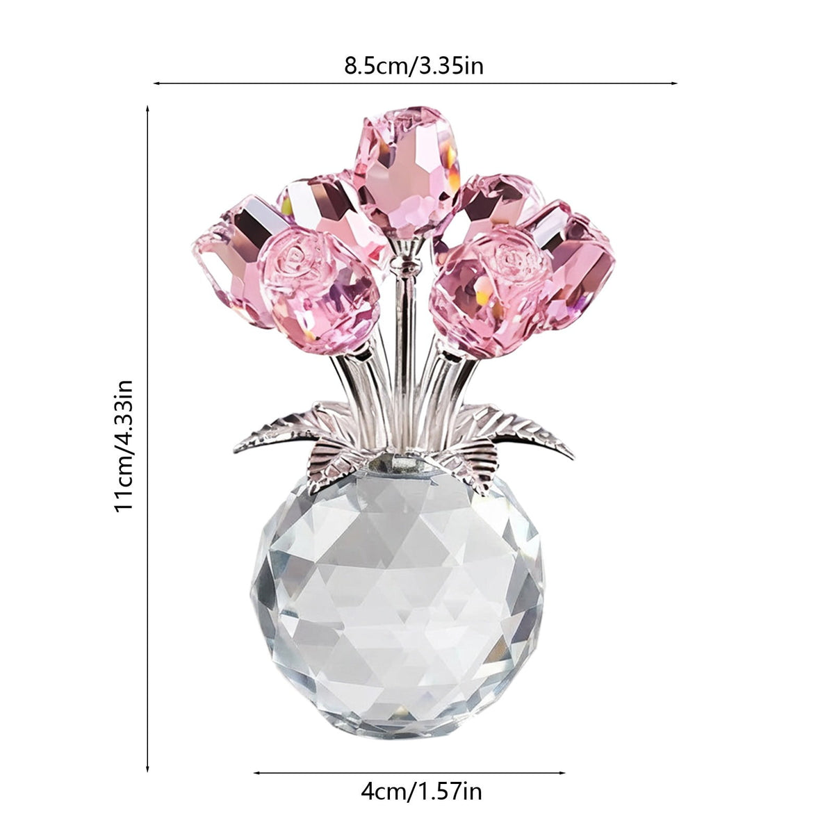Clear Roses Bouquet Figurines, Glass Rose Flowers with Round Vase, Transparent Bouquet for Home Birthday Party Wedding Valentines Day Mother's Day Pink