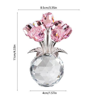 Clear Roses Bouquet Figurines, Glass Rose Flowers with Round Vase, Transparent Bouquet for Home Birthday Party Wedding Valentines Day Mother's Day Pink