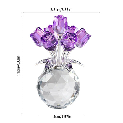 Clear Roses Bouquet Figurines, Glass Rose Flowers with Round Vase, Transparent Bouquet for Home Birthday Party Wedding Valentines Day Mother's Day Purple