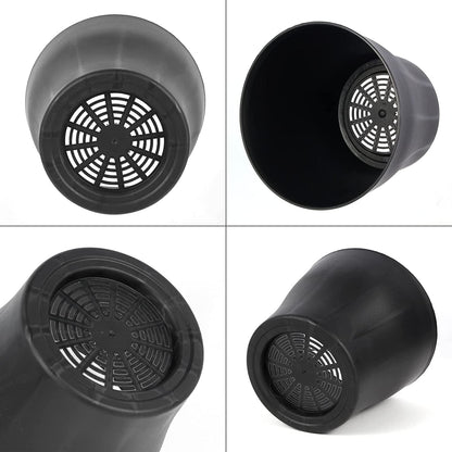Tutuviw 4 inch Plant Pots,Plastic Planters with Drainage Holes and Saucers for Flowers Plants, Succulents,Seed Starting Pots, Black，8Pack 4inch-Black