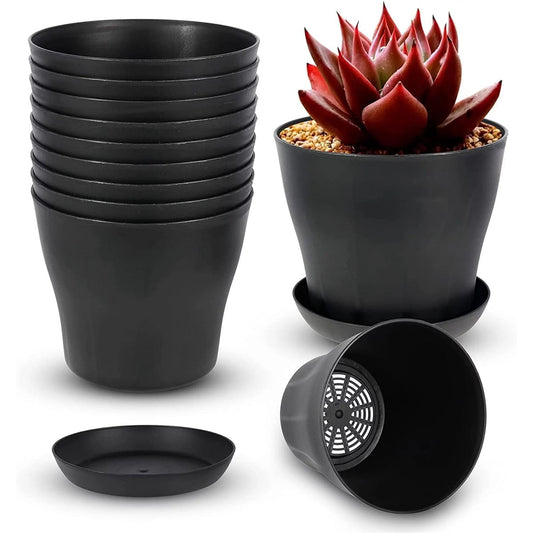 Pots for Plants, 8 Pack 4.8 inch Plastic Planters with Multiple Drainage Holes and Trays - Plant Pots for All Home Garden Flowers Succulents (White) 4inch-Black1