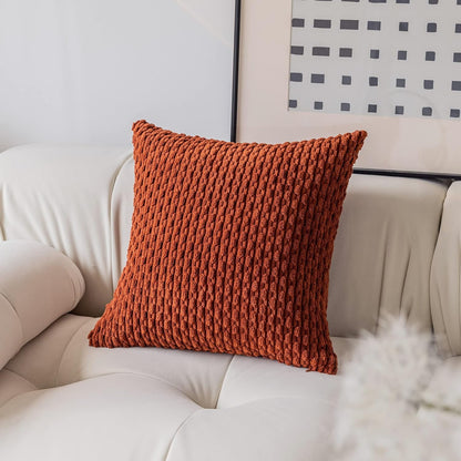 Holzlrgus Fall Set of 2 Striped Textured Velvet Corduroy Decorative Europe Sham Seasonal Autumn Throw Pillow Cushion Cover for Couch, (60x60 cm, 24inch) 22 x 22-Inch Burnt Brick