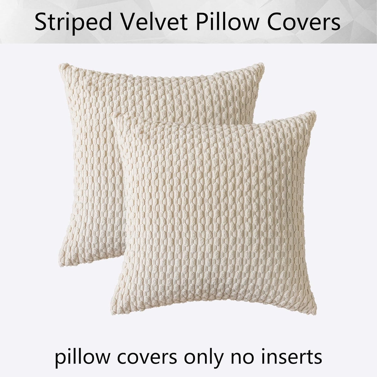 2 Pack Striped Velvet Corduroy Pillow Covers, Decorative Throw Cushion Cases for Couch, Sofa and Bed, 22 x 22-Inch, Cream