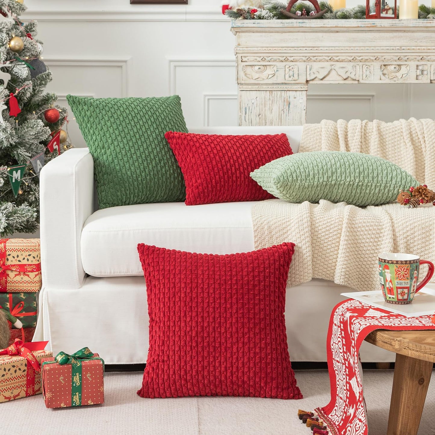 Holzlrgus Fall Set of 2 Striped Textured Velvet Corduroy Decorative Europe Sham Seasonal Autumn Throw Pillow Cushion Cover for Couch, (60x60 cm, 24inch), Burnt Brick 22 x 22-Inch Red