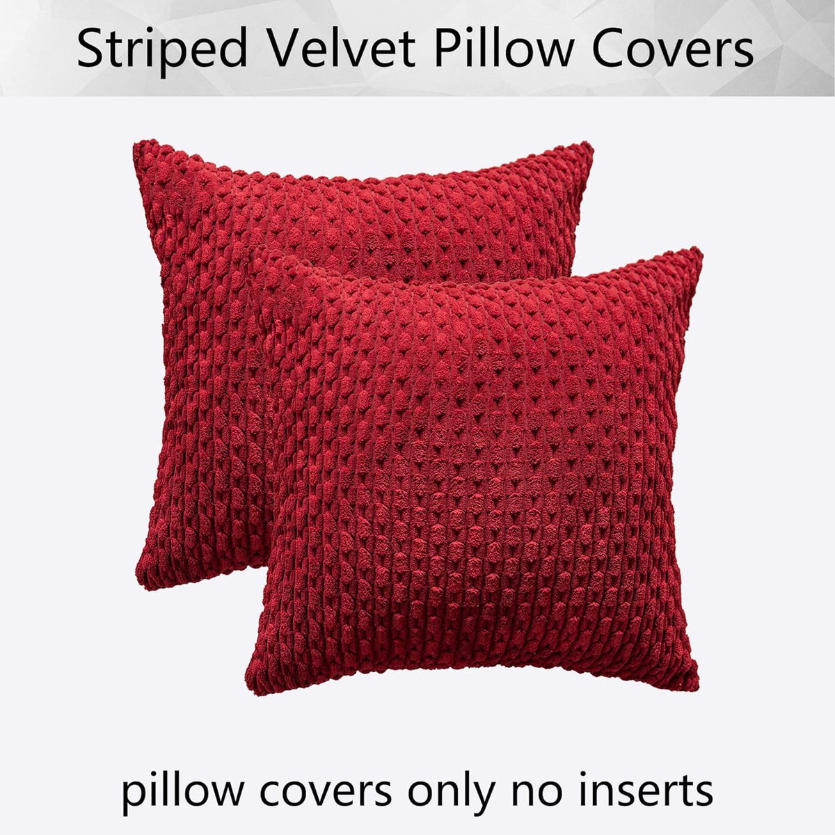 2 Pack Striped Velvet Corduroy Pillow Covers, Decorative Throw Cushion Cases for Couch, Sofa and Bed, 22 x 22-Inch, Red