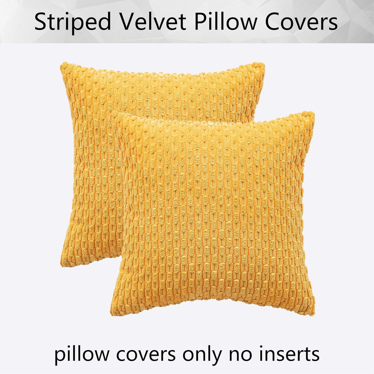 2 Pack Striped Velvet Corduroy Pillow Covers, Decorative Throw Cushion Cases for Couch, Sofa and Bed, 22 x 22-Inch, Yellow