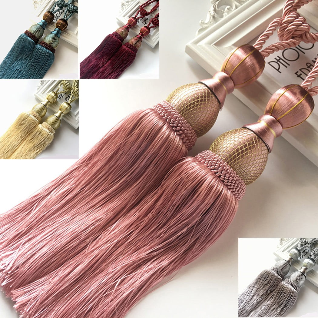 2pcs Large Tie Backs Ball Tassel Curtain Rope Tieback,Gold Silver