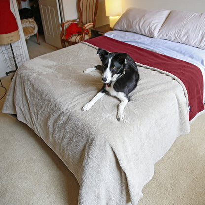 Pawsse Waterproof Pet Blanket, Pee Urine Proof Dog Blanket Cover for Couch Bed Furniture Protector, Liquid Proof Blanket for Small Medium Dogs, Buffale Red/Tuape, 50” x 60”. Wine/Tuape