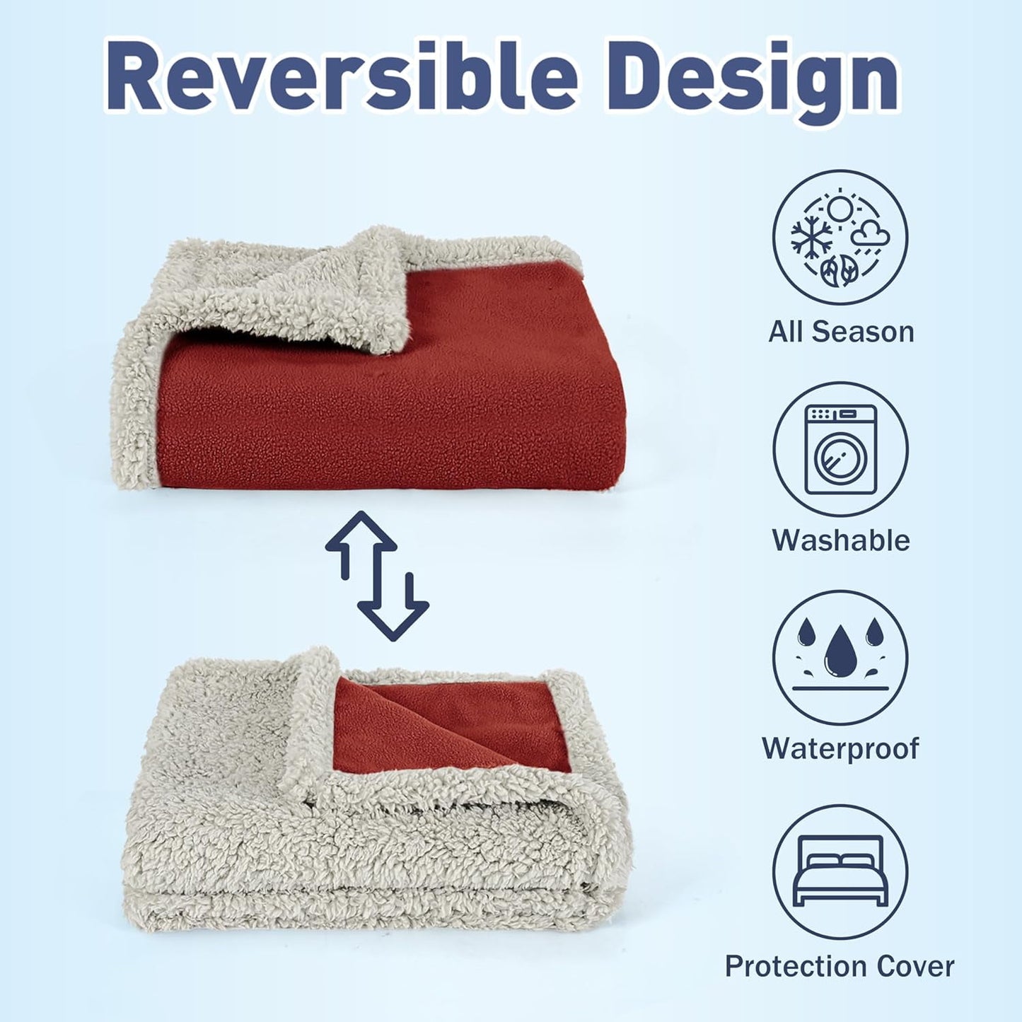Pawsse Waterproof Pet Blanket, Pee Urine Proof Dog Blanket Cover for Couch Bed Furniture Protector, Liquid Proof Blanket for Small Medium Dogs, Buffale Red/Tuape, 50” x 60”. Wine/Tuape