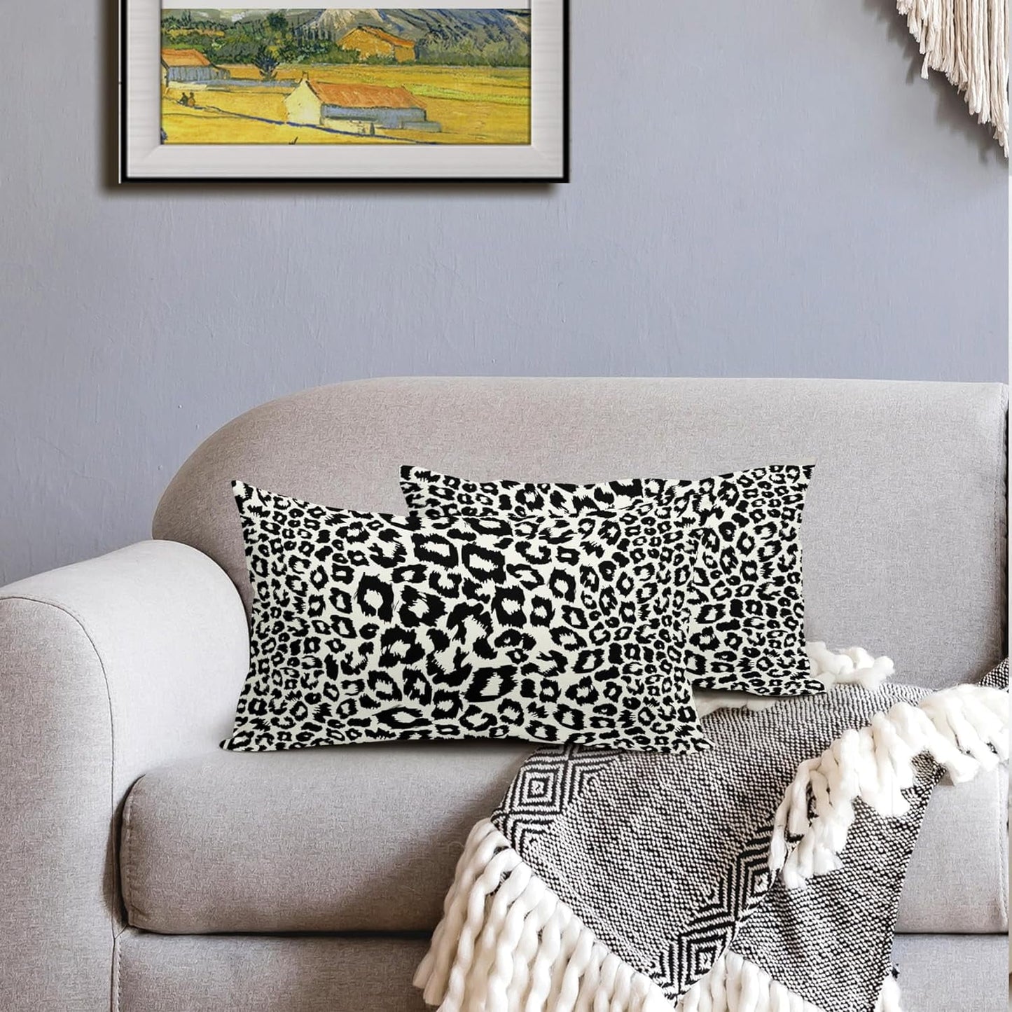 Lime Green White Leopard Print Pillow Covers 18x18 Inch Set of 2 Cheetah Animal Spots Decorative Throw Pillows For Couch Farmhouse Chinoiserie Pillow Cases Home Decor For Room Sofa Bed Porch Outdoor 12" x 20" Yellow Leopard