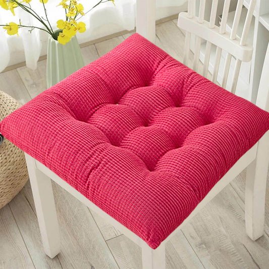 Solid Color Thickened Corduroy Chair Cushions 17.7 * 17.7in Extra-Large Size Seat Cushion with Machine Washable,Large Size Dining Chair Cushion Student Office Tatami Cushion Meditation Cushion 15.7" x 15.7" Hot Pink