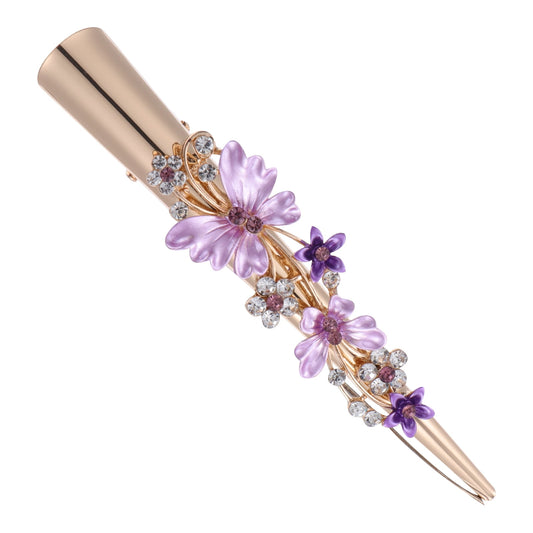 KALLORY Metal Flower Clip Large Hair Barrettes Rhinestone Alligator Hair Clips for Women Accessories Party Festival Style Purple